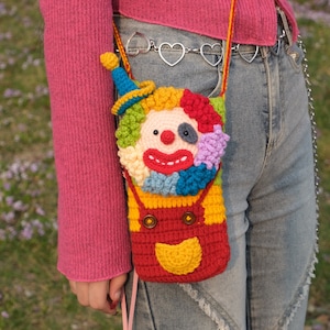 Handmade Crochet clown  phone bag,ugly phone case，crochet bag | personalized trick or treat bags | adult halloween costume | Christmas gift|